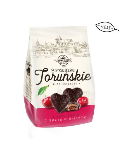 Serduszka Toruńskie w czekoladzie z nadzieniem o smaku wiśniowym