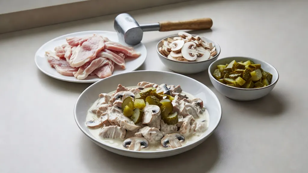 Strogonow z wieprzowiny z pieczarkami i ogórkiem kiszonym – sprawdzony przepis